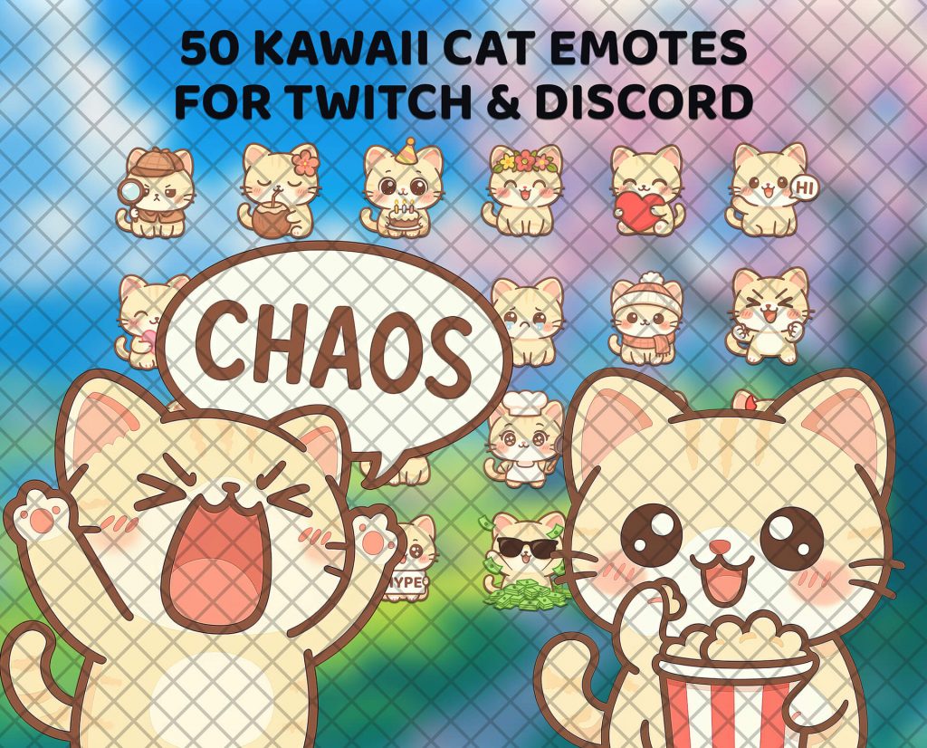 50 Kawaii Cat Emotes for Twitch & Discord - Pinicon Studio