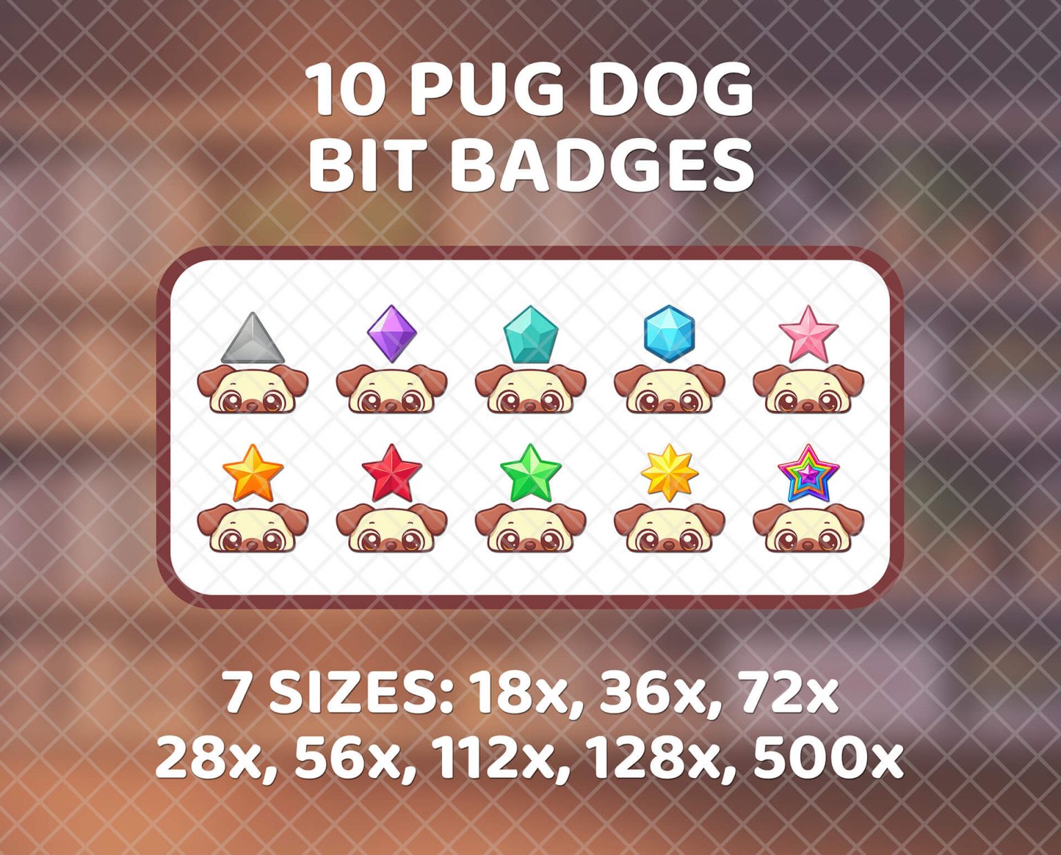10 Pug Dog Bit Badges for Twitch - Loyalty Reward Icon Set - Pinicon Studio